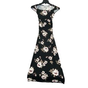 Wallflower Black Floral Midi Dress Women's XXS Cap Sleeve Scoop Neck Fitted NWT